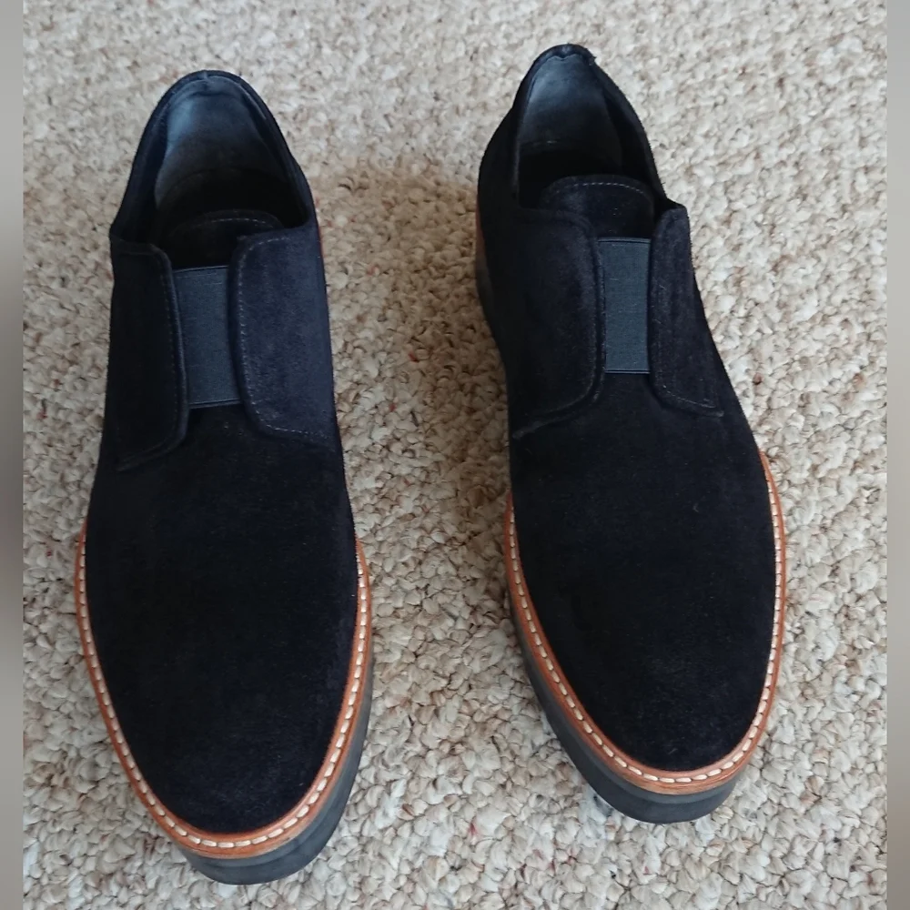 Vince Davy Suede Leather Black Creeper Slip On Platform Oxford Loafers Size 6